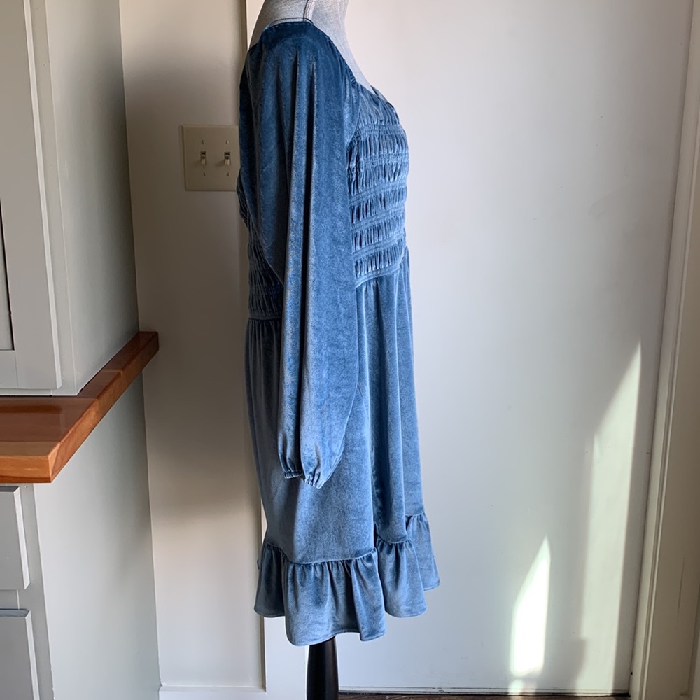 LC Lauren Conrad Blue Smocked Velvet Dress - Picture 4 of 5